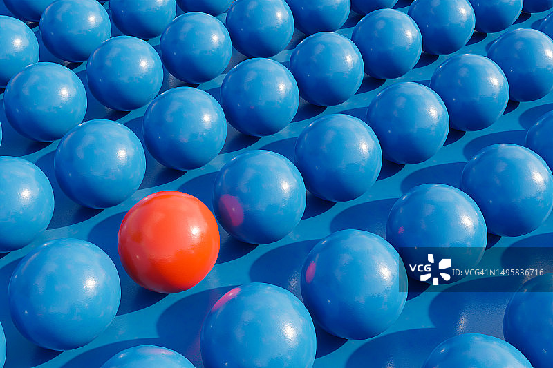 蓝色和红色三维图像中排列的球体高角度视图图片素材