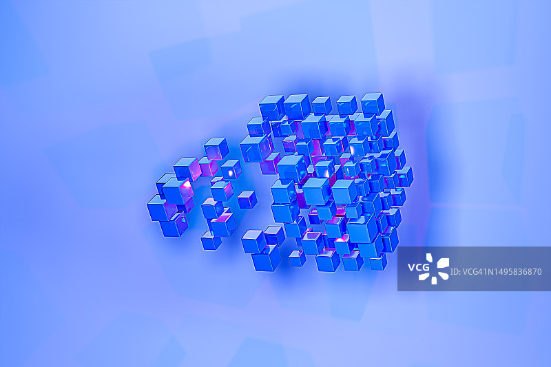 一组悬浮在蓝色背景上的蓝色矩形的完整3D渲染图像，正面视图图片素材