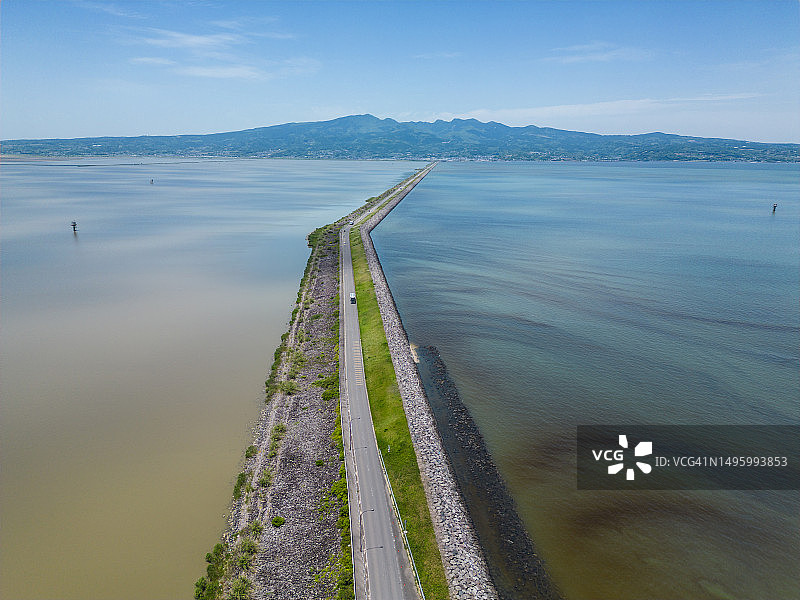 日本九州谏早湾围垦堤坝图片素材