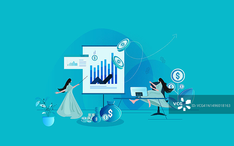 疫情后，站在成功增长图表旁边的女商人图片素材