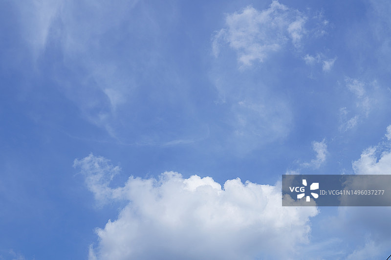 蓝天白云自然背景，留白区域可供文字编辑图片素材