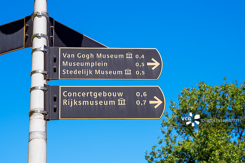 通往荷兰阿姆斯特丹重要博物馆的指示牌图片素材