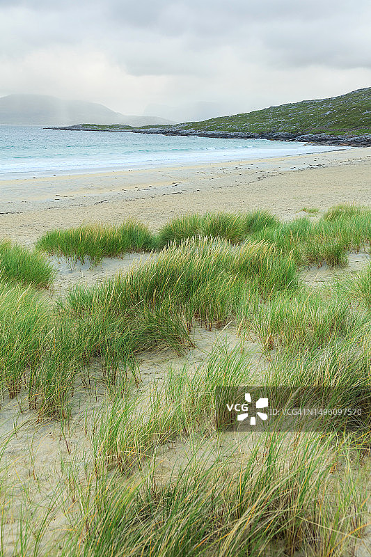苏格兰外赫布里底群岛卢斯肯泰尔海滩和沙丘草图片素材