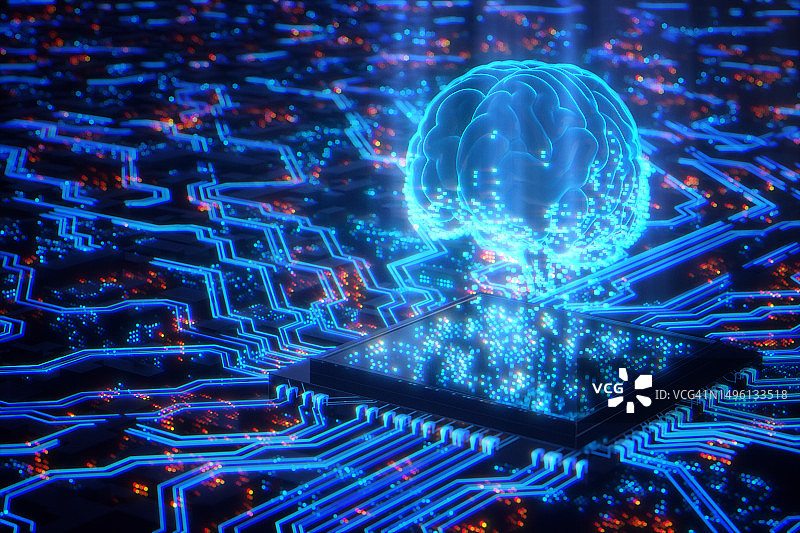 用于机器学习概念的AI大脑和电路图片素材