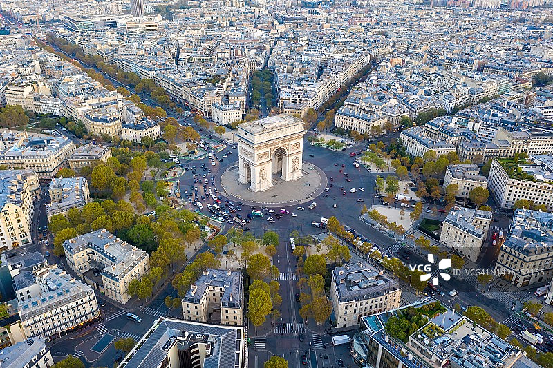 巴黎凯旋门和戴高乐广场航拍图片素材
