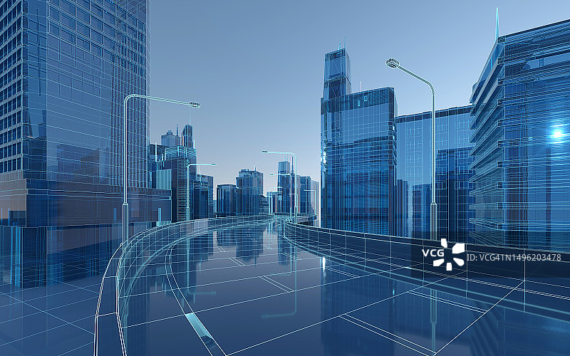 蓝色数据3D城市建筑图片素材
