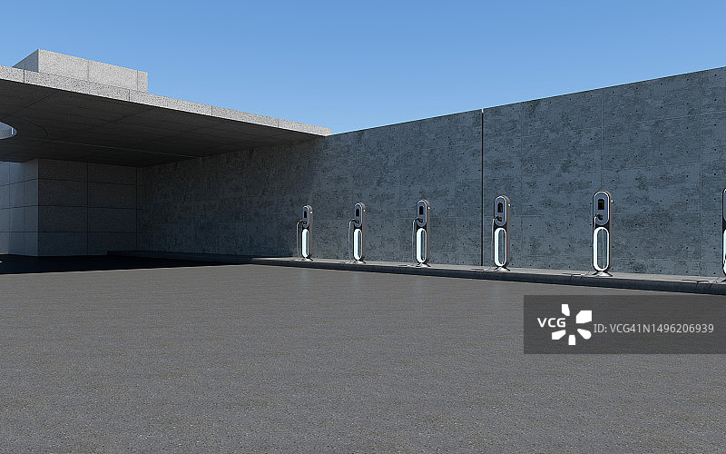 3D渲染，室内充电桩停车位图片素材