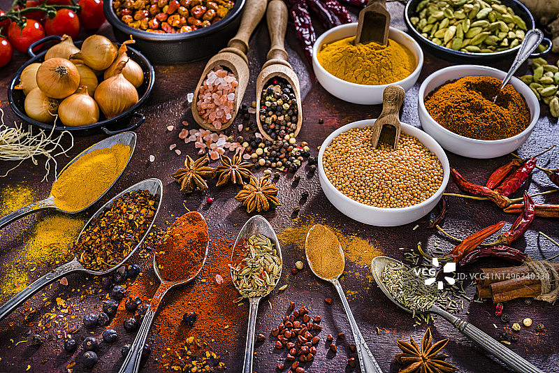 印度美食：香料、草药和调味品背景图片素材