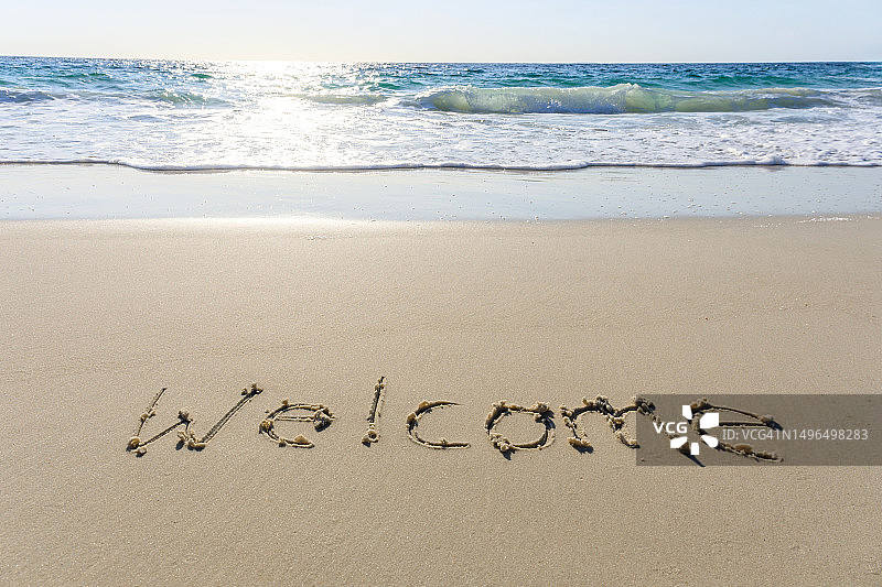 南澳大利亚沙滩欢迎字样图片素材
