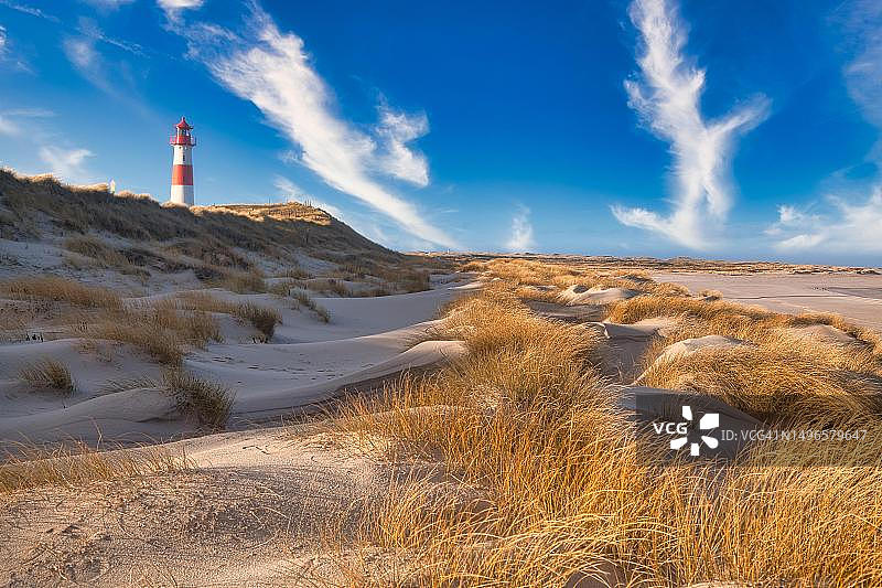 利斯特奥斯特灯塔，德国叙尔特岛图片素材