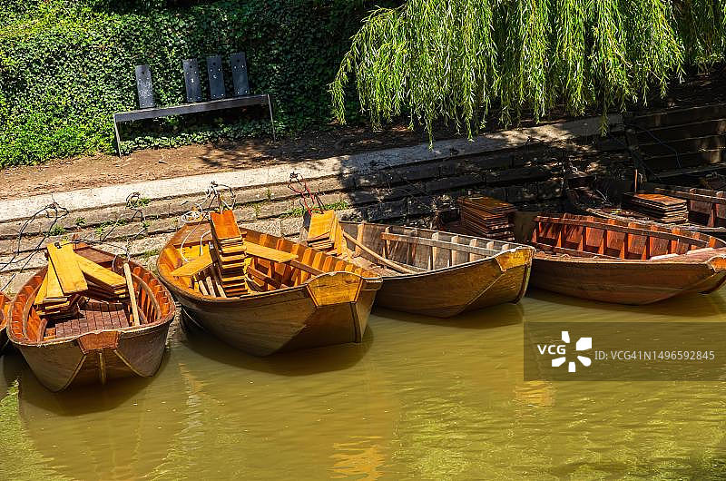 德国巴登-符腾堡州蒂宾根内卡河岸边的撑篙船图片素材