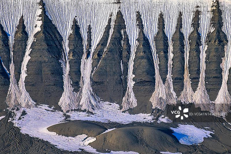 挪威斯瓦尔巴特群岛的雪山自然景观图片素材