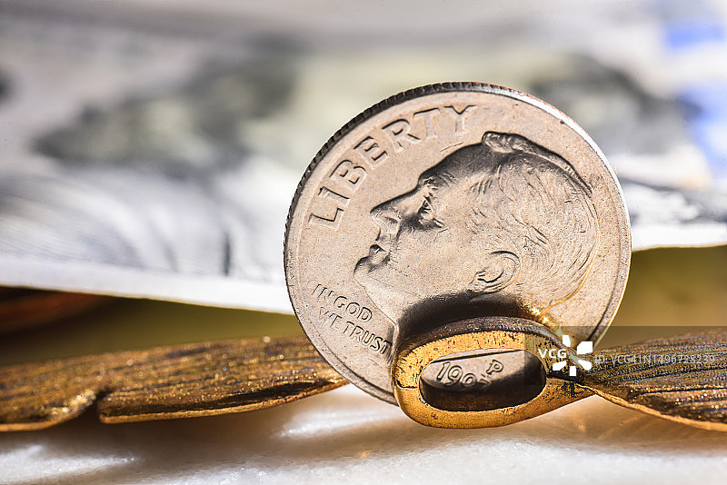 美国美元硬币上的富兰克林·罗斯福图片素材