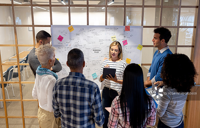 商务女性在办公室向团队展示商业计划图片素材
