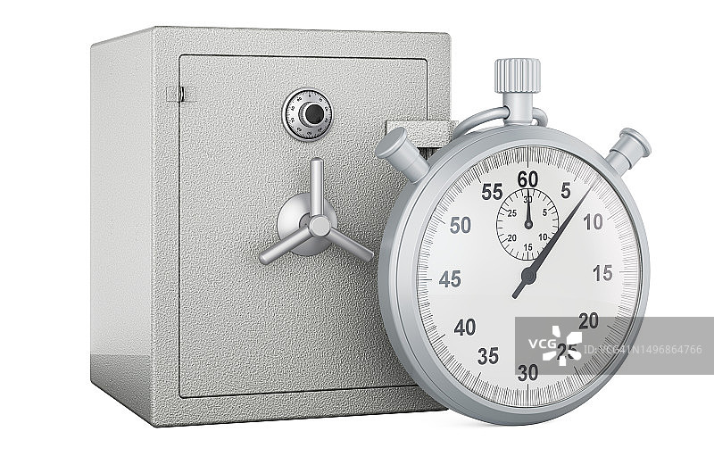 带秒表的保险箱，3D渲染图片素材
