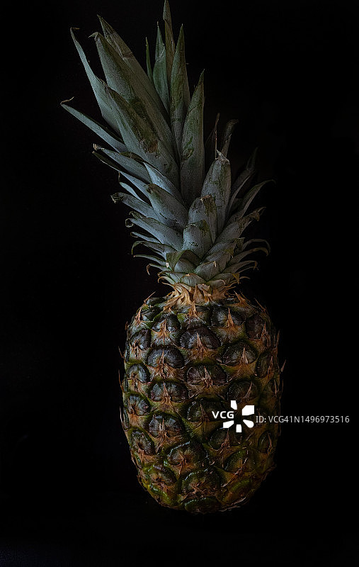 黑色背景上的菠萝特写图片素材