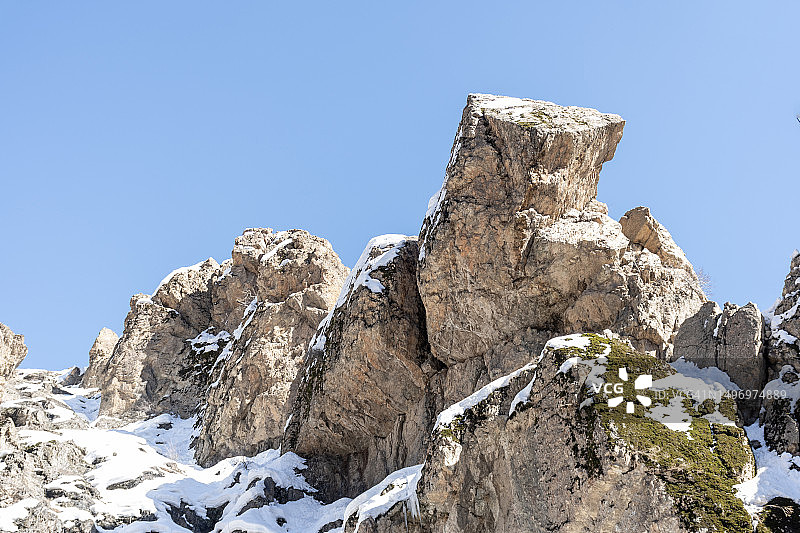 伊朗达尔班德，雪山仰视，晴朗蓝天图片素材