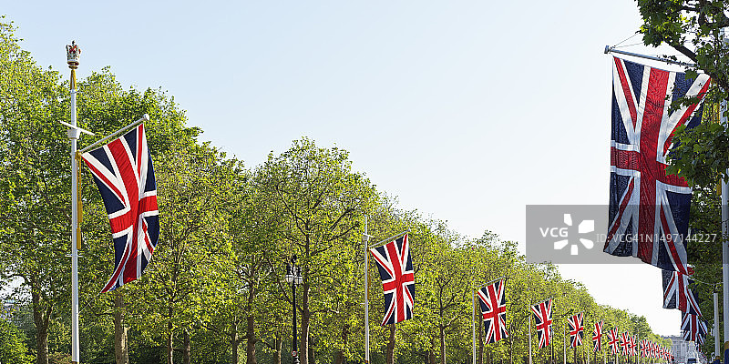 阳光明媚的英国国旗全景图图片素材