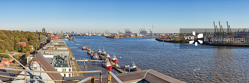 易北河上的海港和建筑物全景图片素材