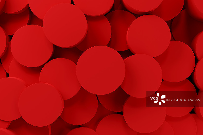 鲜红色单色圆形背景，3D图案图片素材