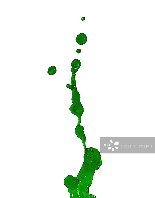 白色背景上的绿色丙烯酸涂料的水滴和飞溅图片素材