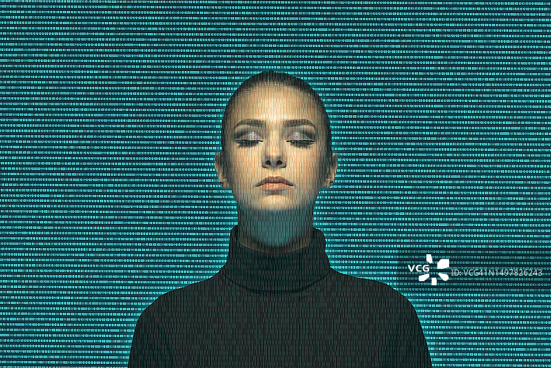 透过大量的二进制数字看女人图片素材