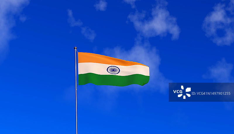 蓝天背景下的印度国旗3D渲染图片素材