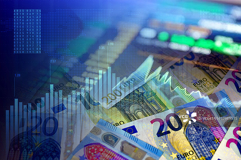 欧元现金钞票与股市指数图片素材