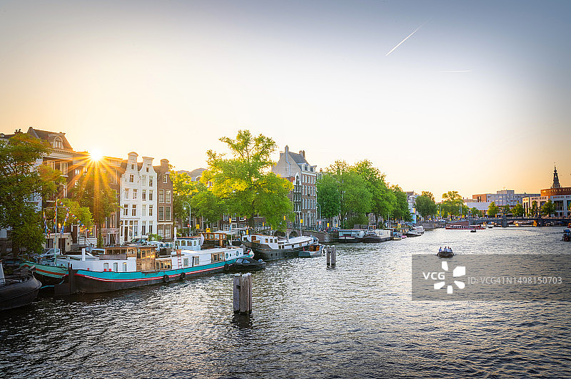 荷兰阿姆斯特丹房屋日落美景图片素材