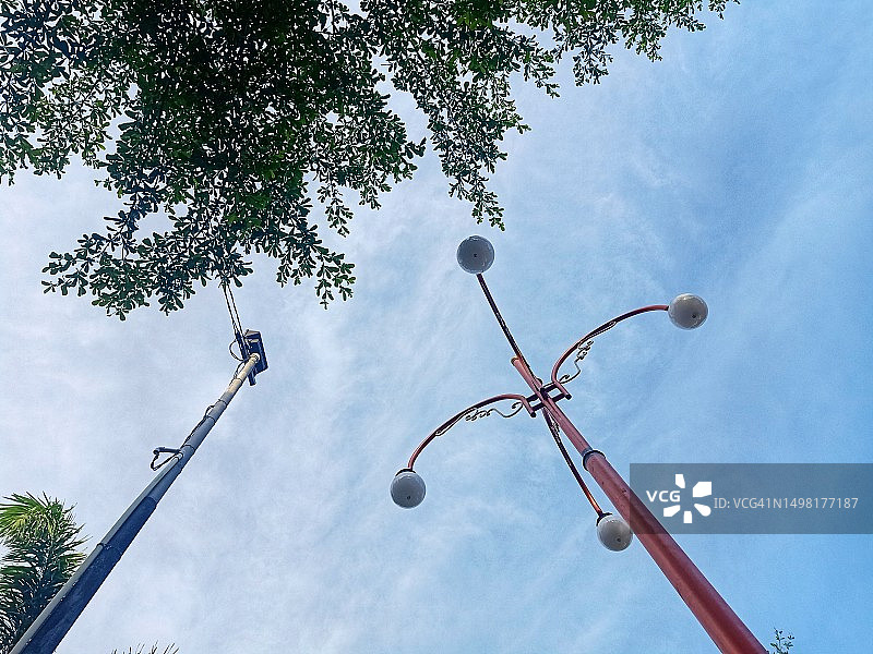 低角度的庭院灯柱图片素材