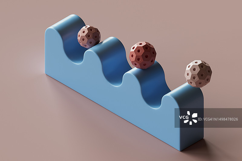 波浪形物体上弹跳的球体3D渲染图片素材