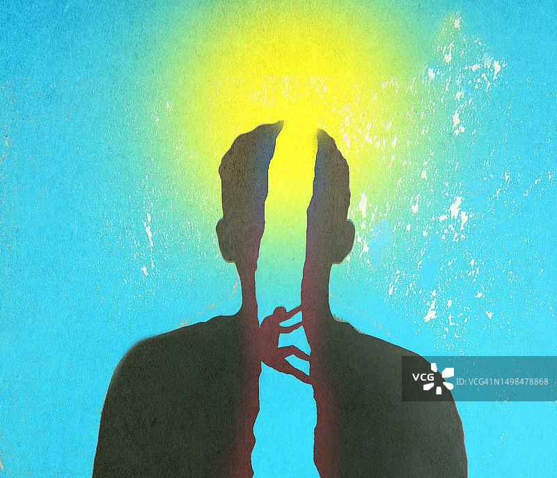 象征精神恢复的男人爬出人形沟壑插画图片素材