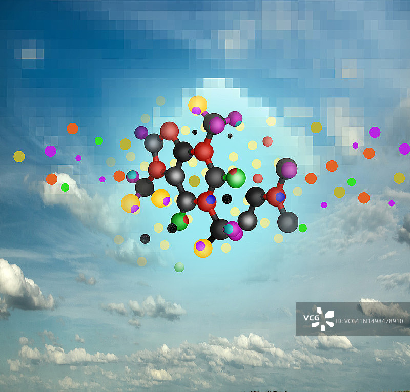 天空背景下漂浮的分子图片素材