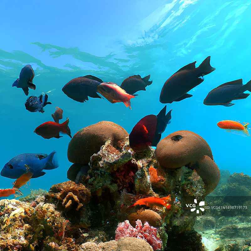 女人在海中水肺潜水图片素材