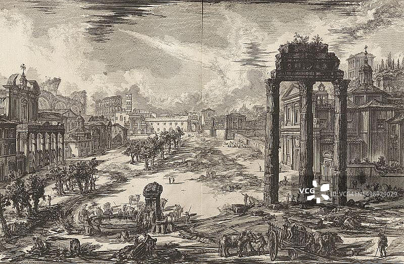 古罗马：罗马广场与卡斯托尔和波吕克斯神庙（1770年）图片素材