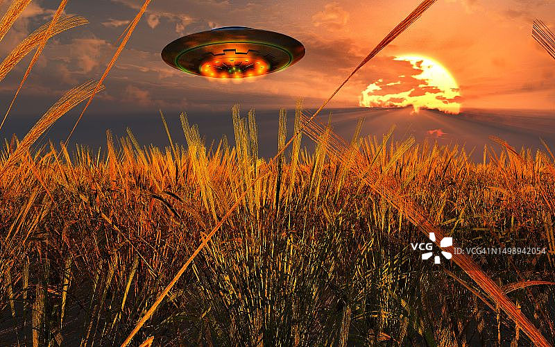 不明飞行物制造麦田怪圈图片素材