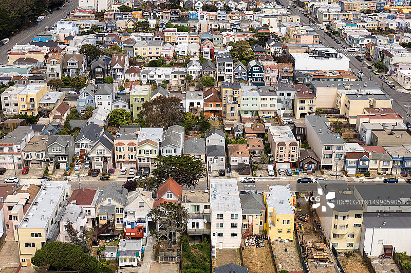 加州戴利城住宅街道无人机拍摄图片素材