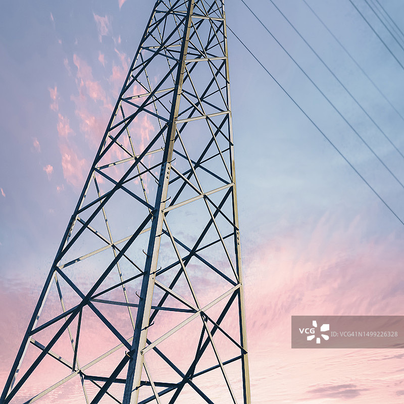 仰望一座电塔和电缆图片素材