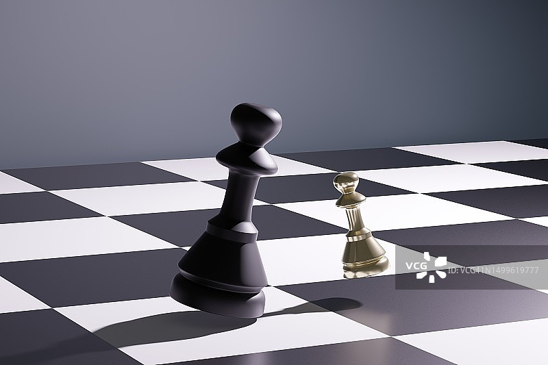 大卫与歌利亚的棋子战斗概念，3D渲染图片素材