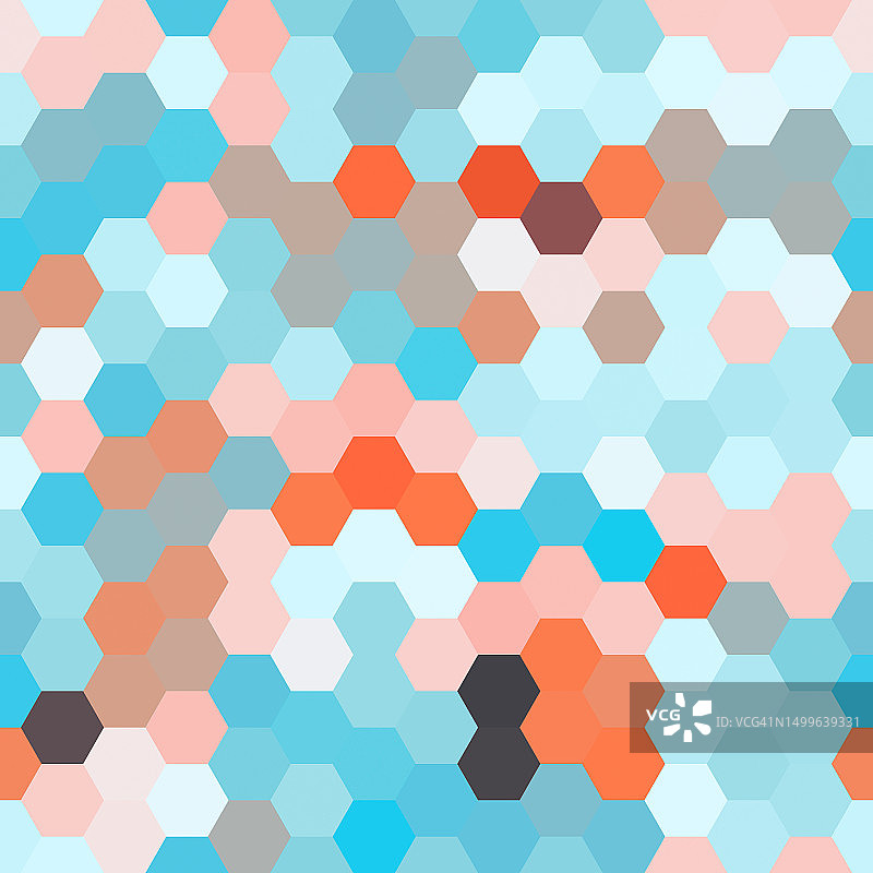 蓝橙色蜂窝六边形无缝几何图案抽象科技背景图片素材