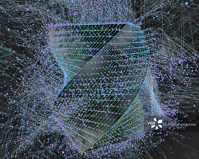 带有字符串数据路径的扭曲多边形立方体图片素材