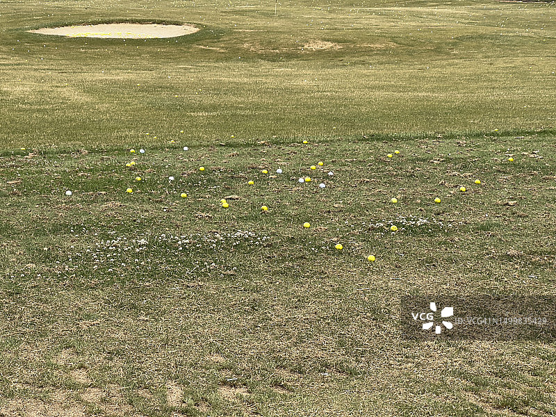 练习场上散落的高尔夫球图片素材