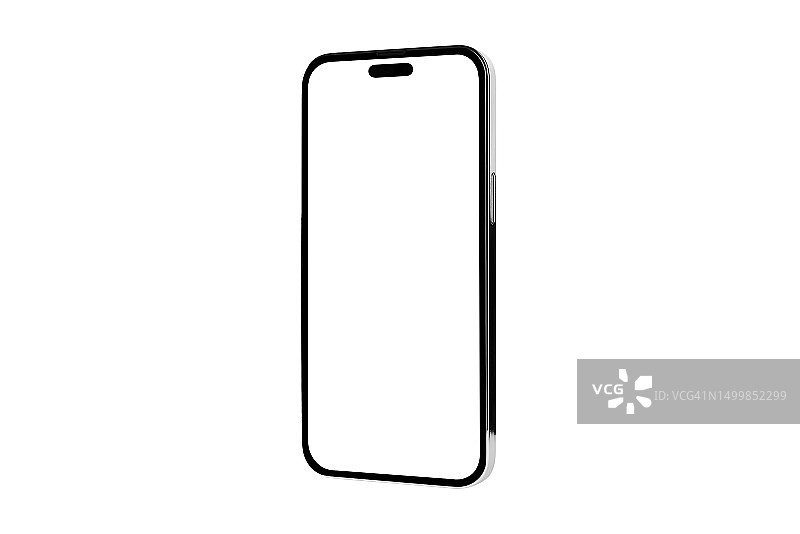 现代智能手机黑色无边框样机，白色背景图片素材