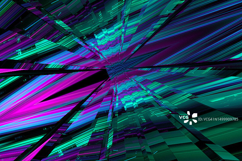 抽象元宇宙技术城市粉色绿色分形几何形状透视条纹Web 3未来主义背景图片素材