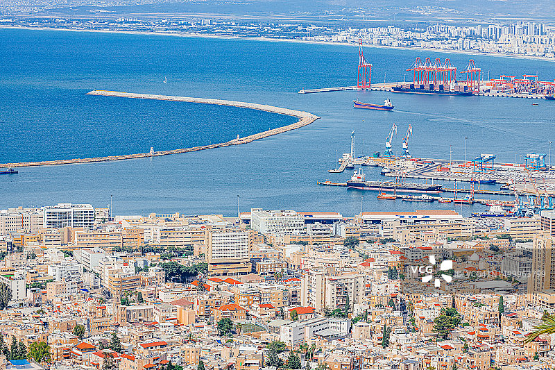 海法市中心、海港和港口全景图片素材