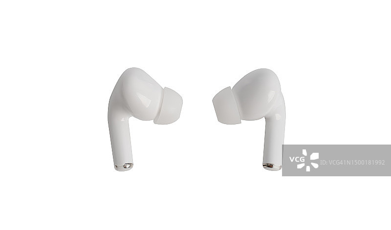 无线耳机：在白色背景上隔离的耳塞或头戴式耳机图片素材
