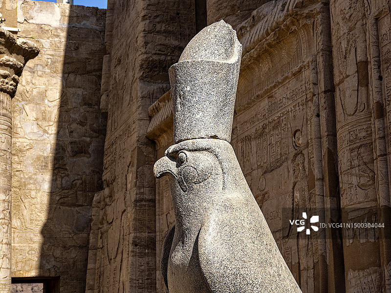 埃及埃德夫神庙入口处的猎鹰雕像图片素材