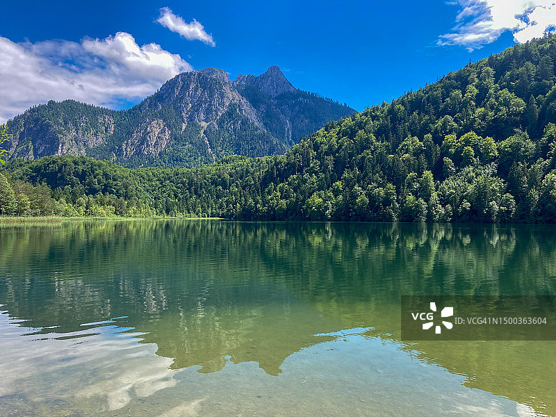 树木映衬天空的湖景图片素材