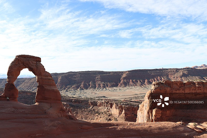 多云天空下摩押岩层景观图片素材