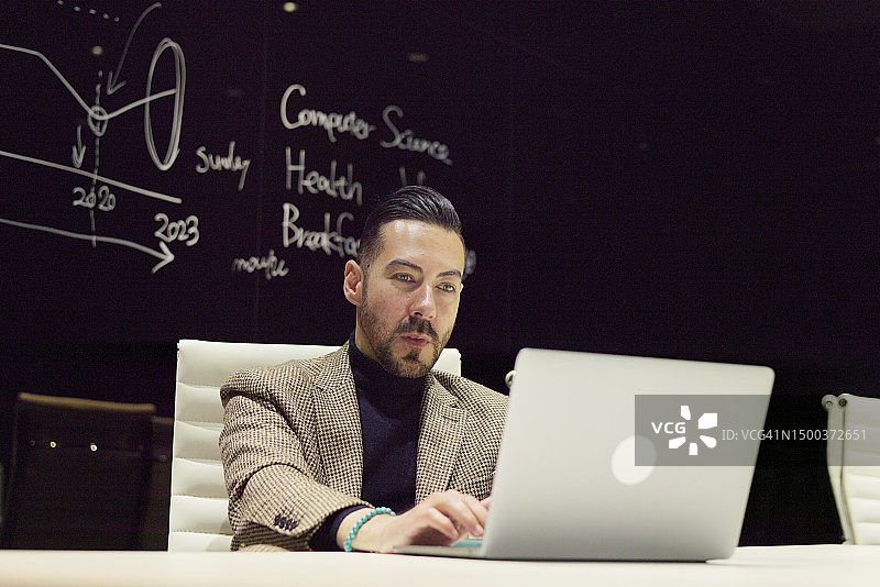 商人在办公室会议室参加在线会议图片素材